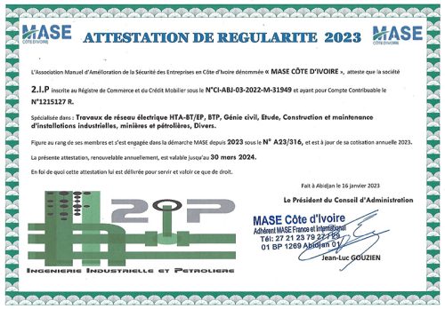 ATTESTATION DE REGULARITE MASE